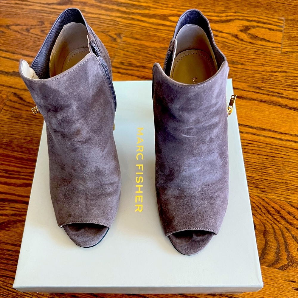 Marc Fisher peep toe bootie. Beautiful gray suede in excellent condition